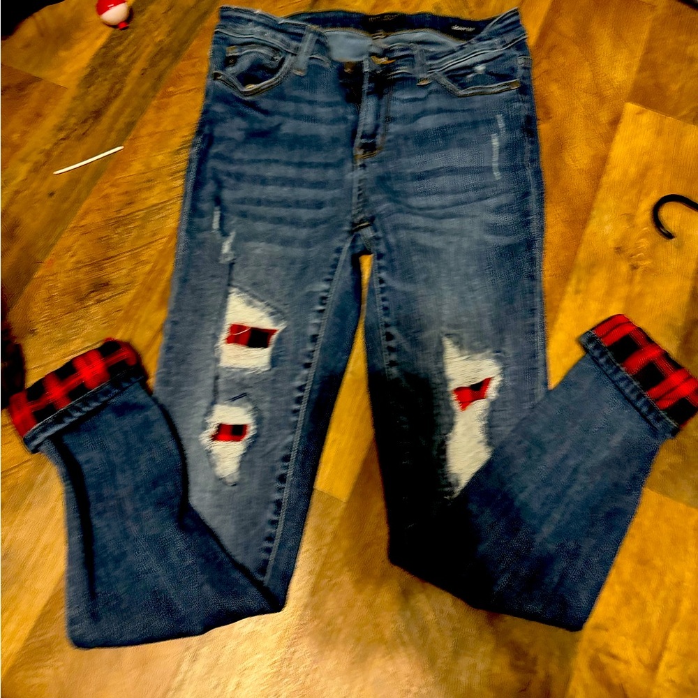 Judy Blue Jeans with buffalo plaid